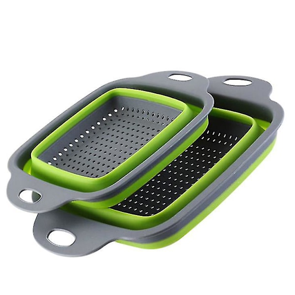 Silikone Foldbar Afløb Vaskekurv Frugt Grøntsag Organizer Opbevaring green small and big