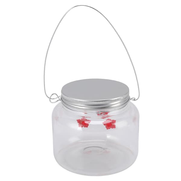 Hængende Fuglefoderautomat 475ml Rødt Blomsterdesign 3 Foderporte Bred Åbning Nem Påfyldning