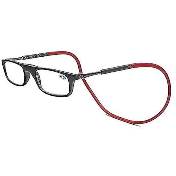 Magnetiska hängande halsglasögon Bärbara hopfällbara Tr90 läsglasögon för män kvinnor Black and Red 1.25x
