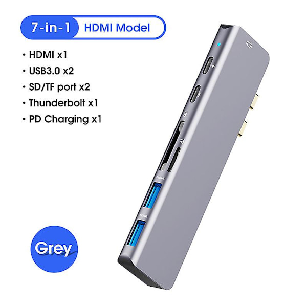 7 i 1 dockningsstation för Macbook 4k Hd dubbelhuvud typ C-adapter 1 i 7 1 in 7