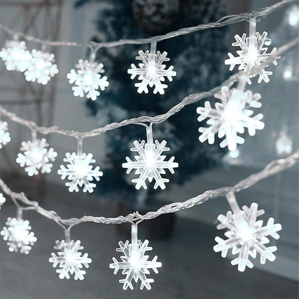 Julbelysning, 6 meter lång, med 40 LED-snöflingeljus, batteridriven ...