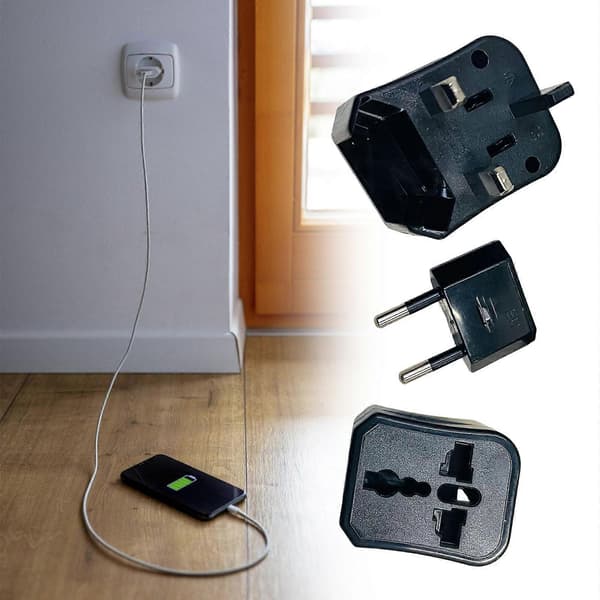 Oplader til flere lande Adaptere 3 stk. Universel kompatibilitet ABS-konstruktion Let at bære Design Sort Black