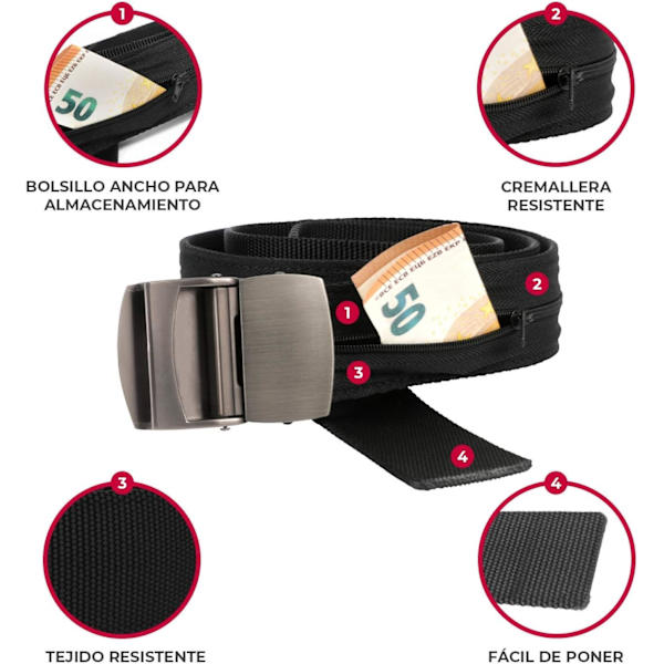 Vyö Secret Pocket Nylon vetoketjulla ja metallisoljella [vahva + ei muotoutunut]