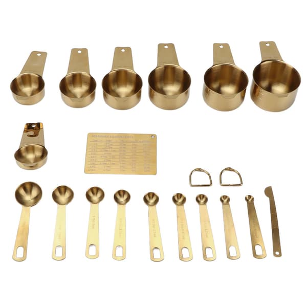 18PCS Mätkopp Rostfritt Stål Guld Kaffe Sked Kopp Set Bakningsskala Mätskopa Kopp Set