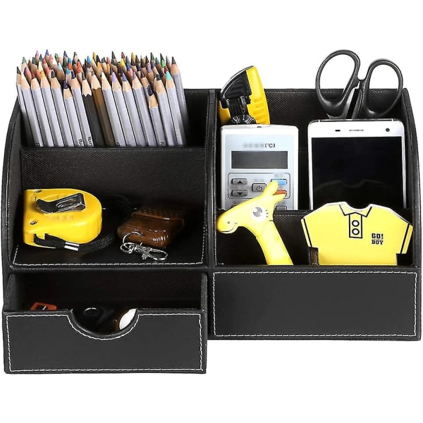 Office Multi-funksjonell Pu Leather Desk Organisere Ryddig Visittkort Pen Mobil