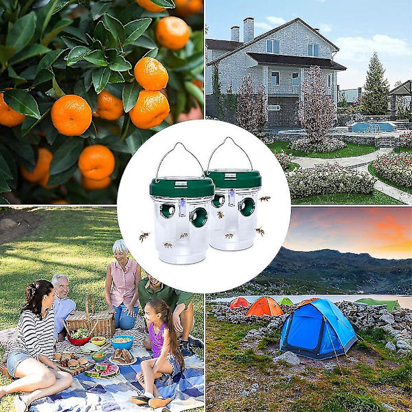 2-pack Solar getingfällor hängande, soldriven getingdödare med UV-led-ljus, återanvändbar bifångare utomhus för bålgetingar