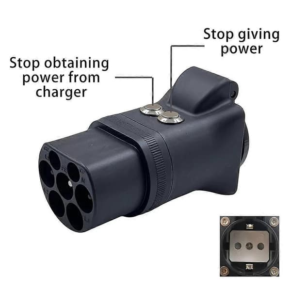 【BQ】Med Switch Bærbar 220V Type 2 Hanstik til Schuko Stik EV Opladningsadapter til EV Oplader EV Stik Black
