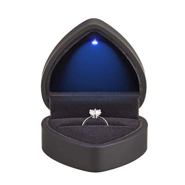 Hjerteformet ringgaveæske med led lys Black