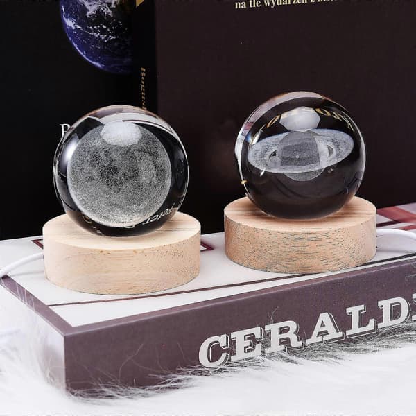 【BQ】LED Krystal Bordlampe USB 3D Måne Galakse Globus Natlys Børn Julepynt Gave moon