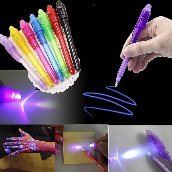 2st Invisible Ink Pen Spy Pen med Uv-ljus Magic Marker Kid Pennor för hemligt meddelande och fest Black