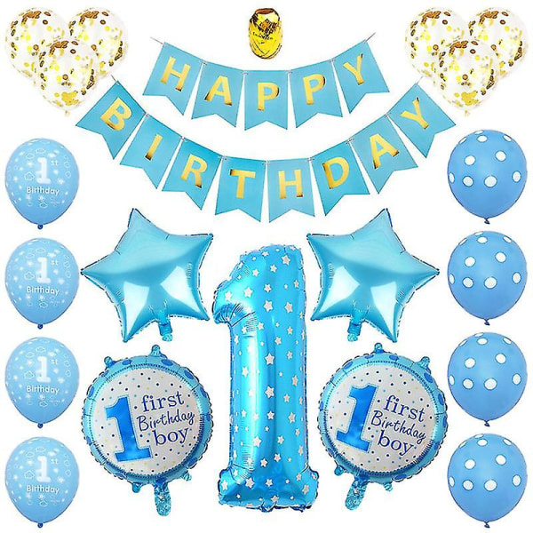 Ensimmäisen 1. syntymäpäivän numero 1 set baby syntymäpäiväjuhlien sisustustarvikkeille Main Blue