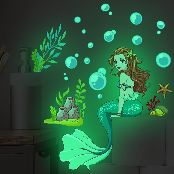 Väggdekal Luminous Mermaid Bubbles Creative Wall Decal 28*29cm