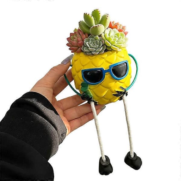 【BQ】Søde solbriller Ananas urtepotte Grønne potteplanter Vasebeholder Hjem Håndværkspynt Gave-B B