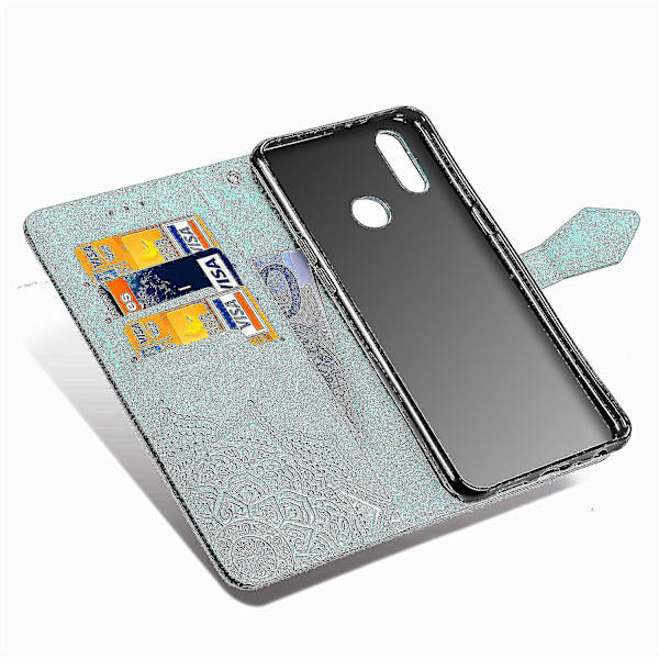 Samsung Galaxy A10s Case Läder Cover Emboss Mandala Magnetic Flip Protection Stötsäker - Grön