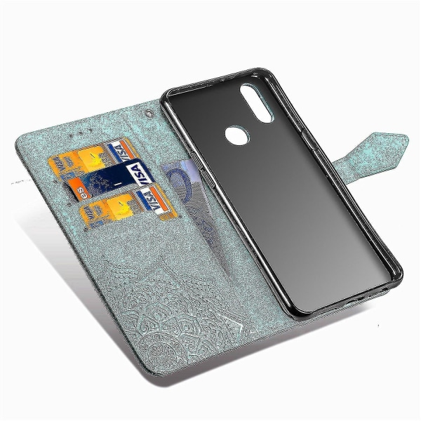 Samsung Galaxy A10s case Nahkainen lompakon cover kohokuvioitu Mandala magneettinen läppäsuoja iskunkestävä - vihreä