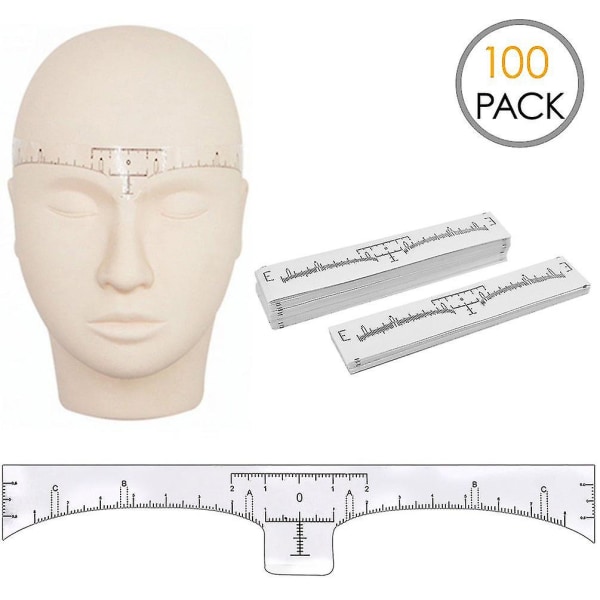 100pcs Eyebrow Ruler, Disposable Brow Ruler Adhesive Eyebrow Sticker Stencil Guide Measuring Tool