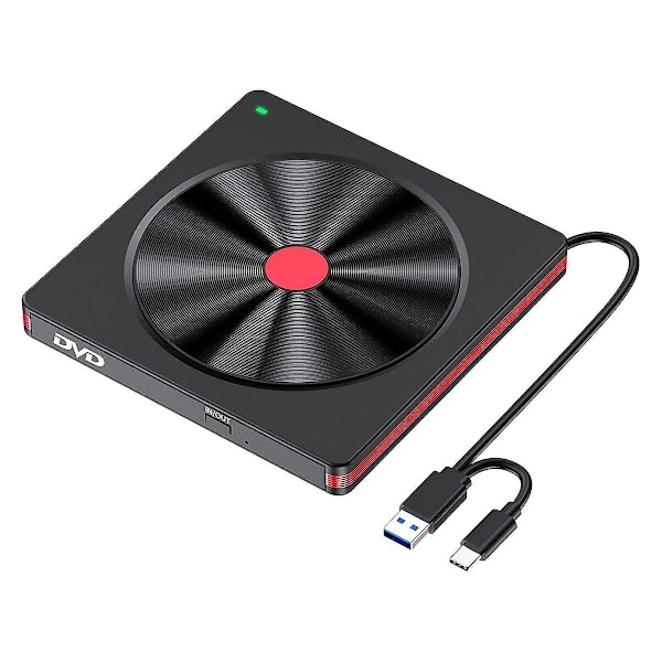 Extern CD/DVD-enhet, USB 3.0 DVD/CD-läsare/skrivare/brännare för bärbar dator, stationär dator, Windows 11/10/8 Black