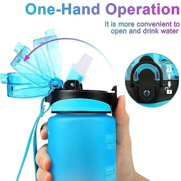 1 litran kannettava suuri tilavuus vesipullo motivoiva juomapullo aikamerkinnöillä Bpa Free Sports Gym Blue