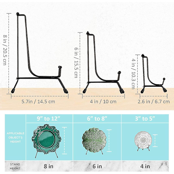 5 st Iron Display Stand, svart järn staffli tallrik Display