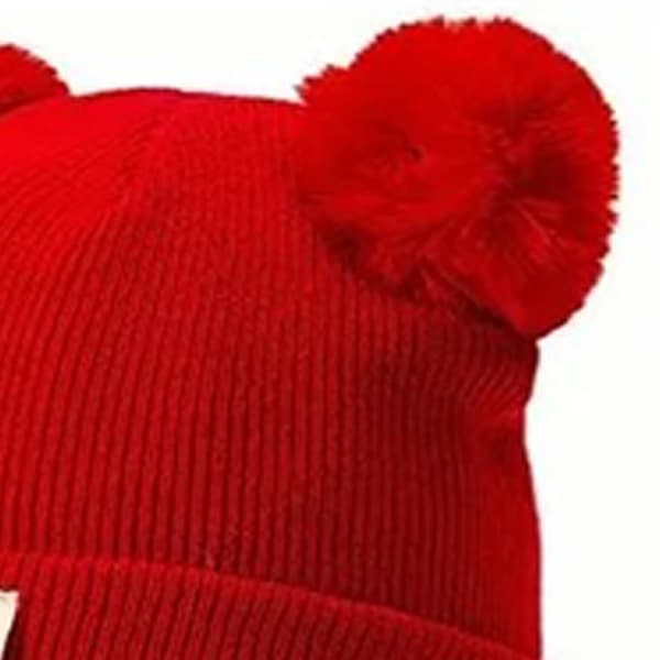 Röd Boll Förtjockad Plyschmössa Varm Söt Elastisk Trendig Öron Vinter Barn