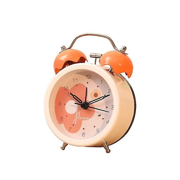 Mini Väckarklocka Elektronisk Runt Antal Dubbel Bell Skrivbordsbord Digital Quartz Klocka Heminredning Orange