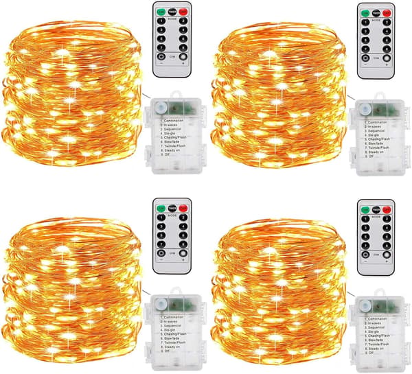 【BQ】Batteridrivna ljusslingor, [4-pack] 10m 100 lysdioder timerfunktion