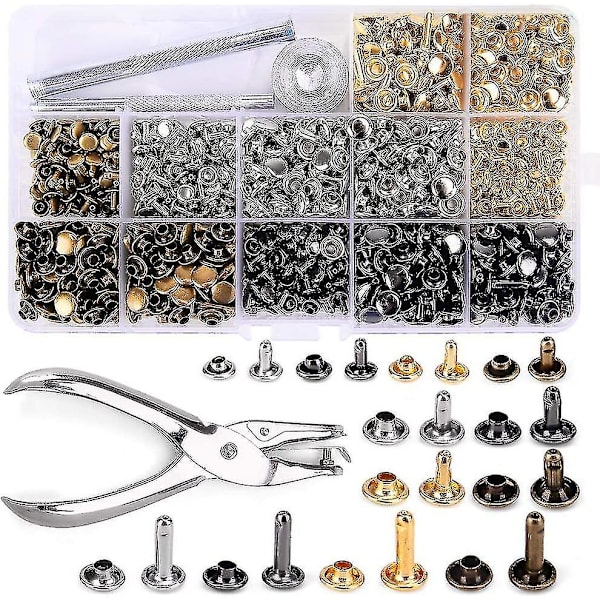 Nahkainen set, 3 kokoa, kaksoisniittiputken muotoisia metallietanoita, varustettu kolmella kiinteällä työkalulla ja itse tehdyllä nahalla (480 kpl)