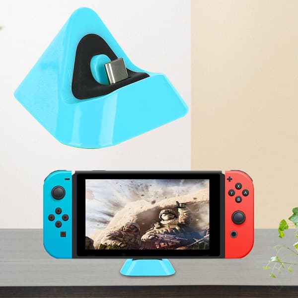 Bärbar triangulär typ C laddare för switch/lite värd (blå/grön)
