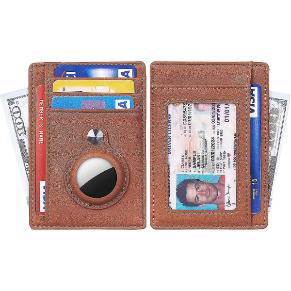 Ultratunn enkel plånbok med främre fickor med inre AirTag hylsa Brun Brown