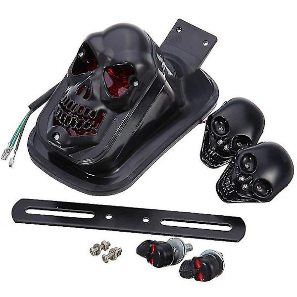 Krom skelet stil modificeret motorcykel led sort kranie baglygte med blinklys motorcykel baglygter plus styring B-red blue