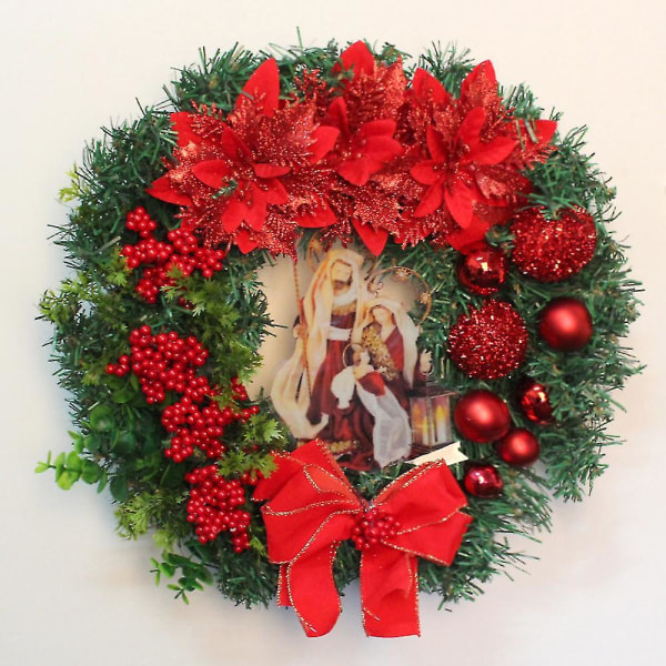 Christmas Door Wreath Hengende Ornamenter The Virgin-mary Jesus Christ Xmas Garland Decors Red 40cm