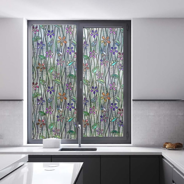 Blomst Vindu Film Personvern Farget Glass klistremerke Selvklebende skyggelegging Hjem Decal 58*120cm