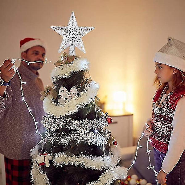 Juletre Topper Opplyst Stjerne, Projektor For Juletre Ornament silver star