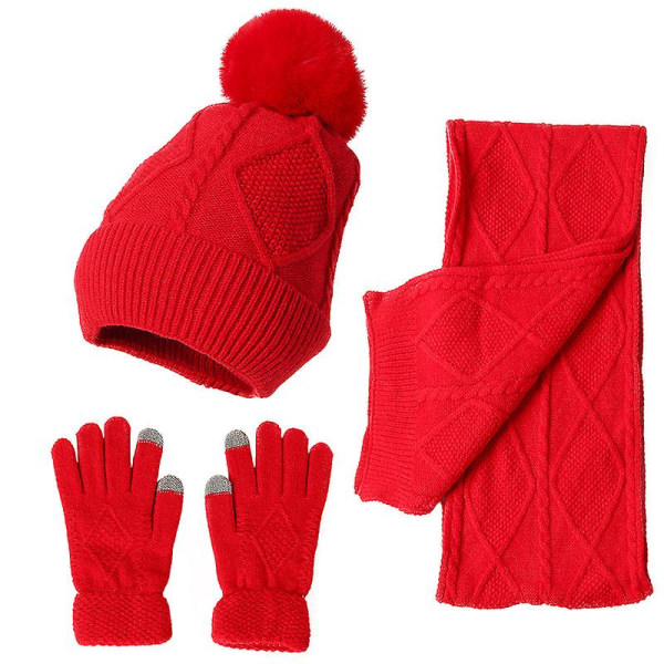 vuxen mössa scarf handskar tre delar set höst vinter red One size fits all