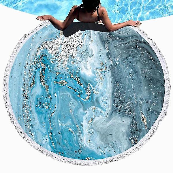 150 cm Rund Strandhandduk Vuxen Färgglad Kvicksand Dusch Badhandduk Simhandduk STT-056 Cyan Gray