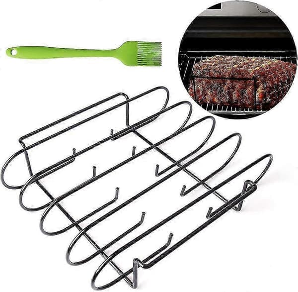 Ribbeholder, rustfritt stål og ribbeholder for 4 ribber, egnet for gassgrill og kullgrill Black
