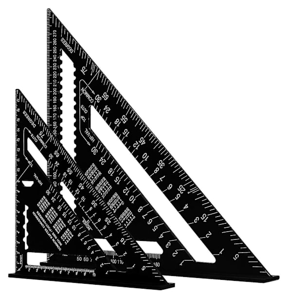 2-pack triangellinjal, 7-tums och 12-tums triangellinjal, fyrkantig gradskiva, triangellinjal i aluminiumlegering med hög precision