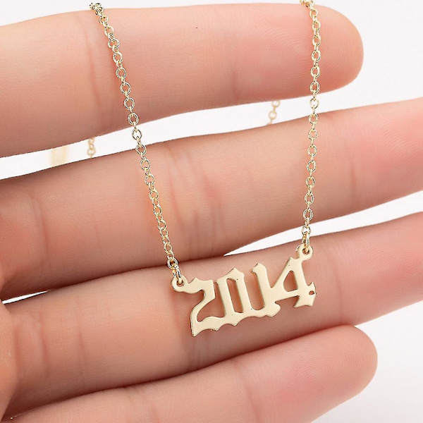 1980-2019 Birth Year Number Charm Pendant Stainless Steel Chain Necklace Jewelry Golden 2014