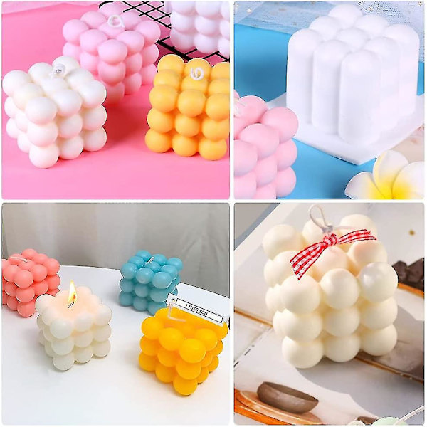 3-pak silikone stearinlysforme, Maehsab 3d Bubble Cube voks stearinlysfremstillingsform stearinlysform til stearinlys Håndlavet gør-det-selv