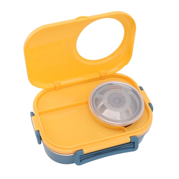 1450ml Rustfritt Stål Termisk Bento Matboks Dobbelt Lag Rombeholder for Studenter Gul