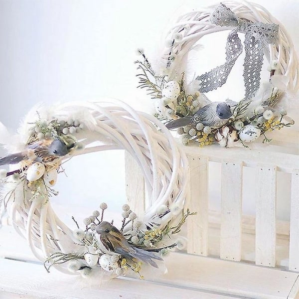 10-30 cm hvit rottingkransring Gjør-det-selv påskeegg dekor kunstig blomsterkrans Glad påskefest gaver bryllup hjemmedekorasjon 30cm