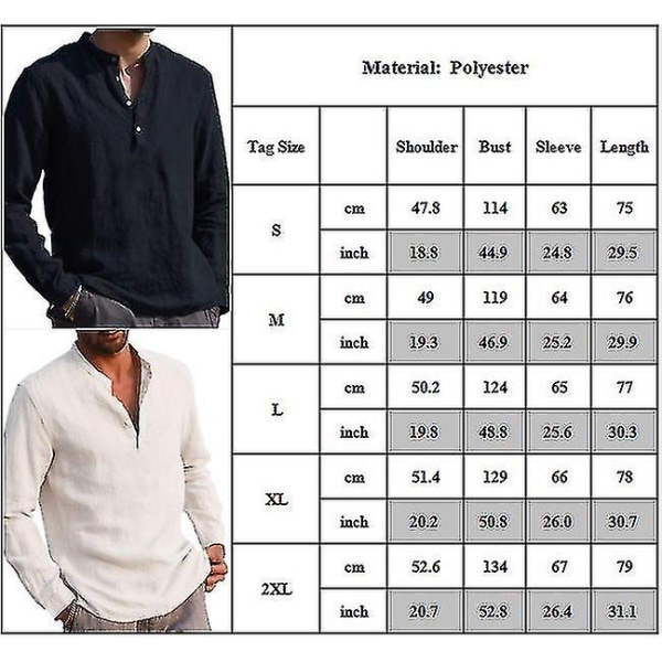 Miesten kaulukseton pitkähihainen T-paita Grandad Shirt Button Pullover Topit Black 2XL