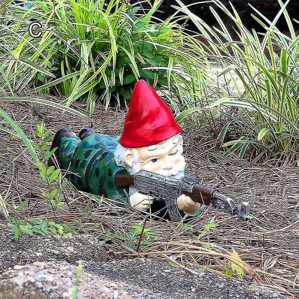 Funny Army Garden Gnome Statue Resin Desktop Lawn Ornament Figur Skulptur Indendørs C