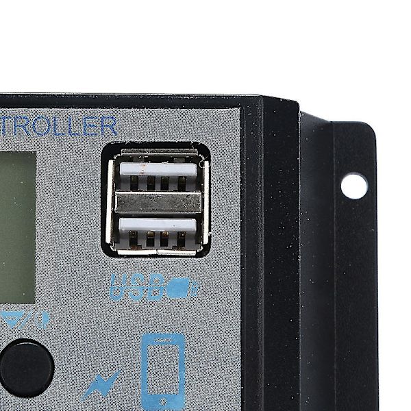 Solpanel Regulator Charge Controller Usb 30a 12v-24v med dobbelt usb oplader Silver
