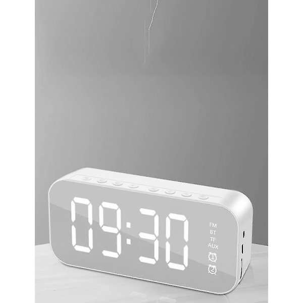 Multifunktionell LED digital väckarklocka, Bluetooth högtalare, bordsbord vid sängen Luminous Electronic Music Box vit white