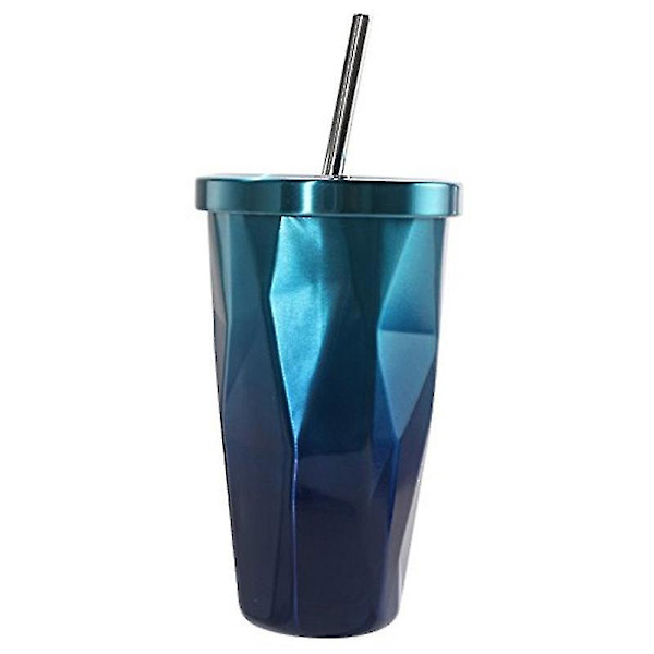 500 ml tumlare i rostfritt stål med halmgradient färg dubbelvägg drickskoppar kaffemuggar Blue