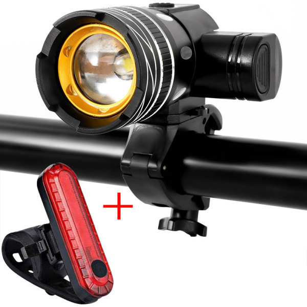 Den nya Z30 15000lm T6 LED ljus Cykel Cykel Set USB Uppladdningsbar Pannlampa Ficklampa Vattentät Zoombar sykellyt Front light +056 Tail light