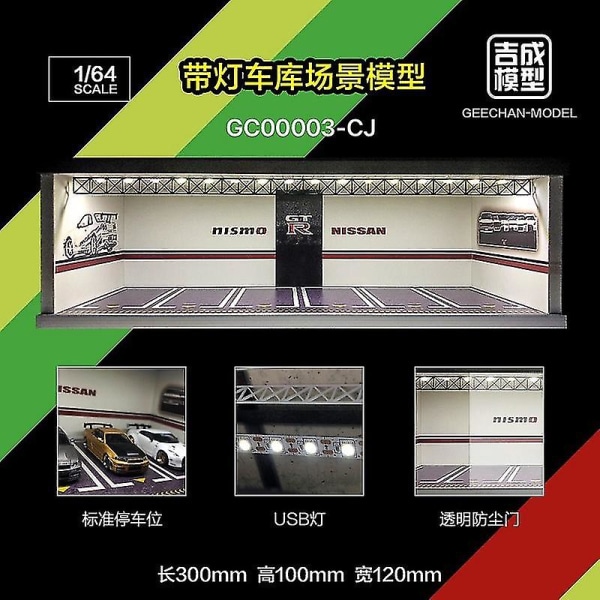 Hhcx Vitrineskab Lys Scene Carport Led Lys Jdm Nissan Nismo Til Skala 1:64 Til Modelbil Diorama Garage Lbwk Lambo Nismo scene