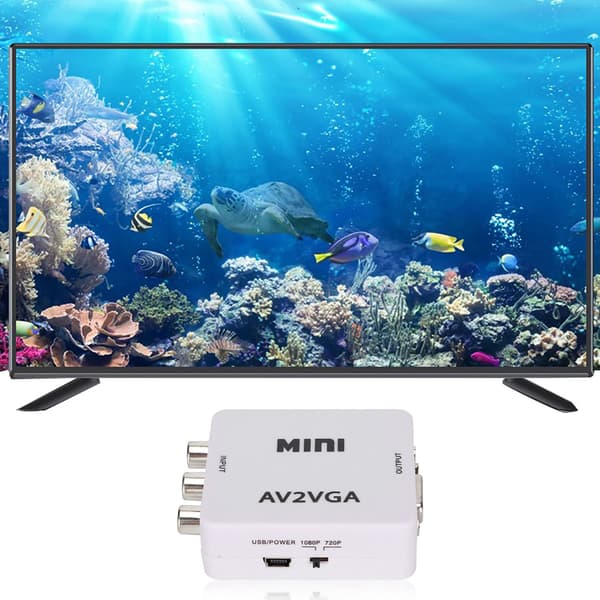 Mini komposit AV til VGA-adapter TV-boks Audio Video Konverterer - Hvit