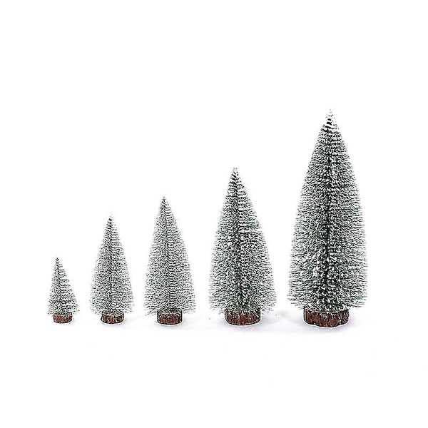 Mini julgran liten tall med träbaser för julfest hemma bordsskiva träd 10cm